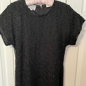 Women's sheer beaded formal black dress